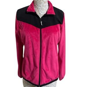 Magellan Cozy Pink & Black Zip Up Fleece- Womens Size Large-EUC